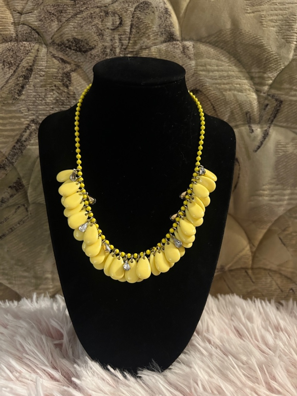 Yellow Teardrop Beaded Statement Choker Necklace
